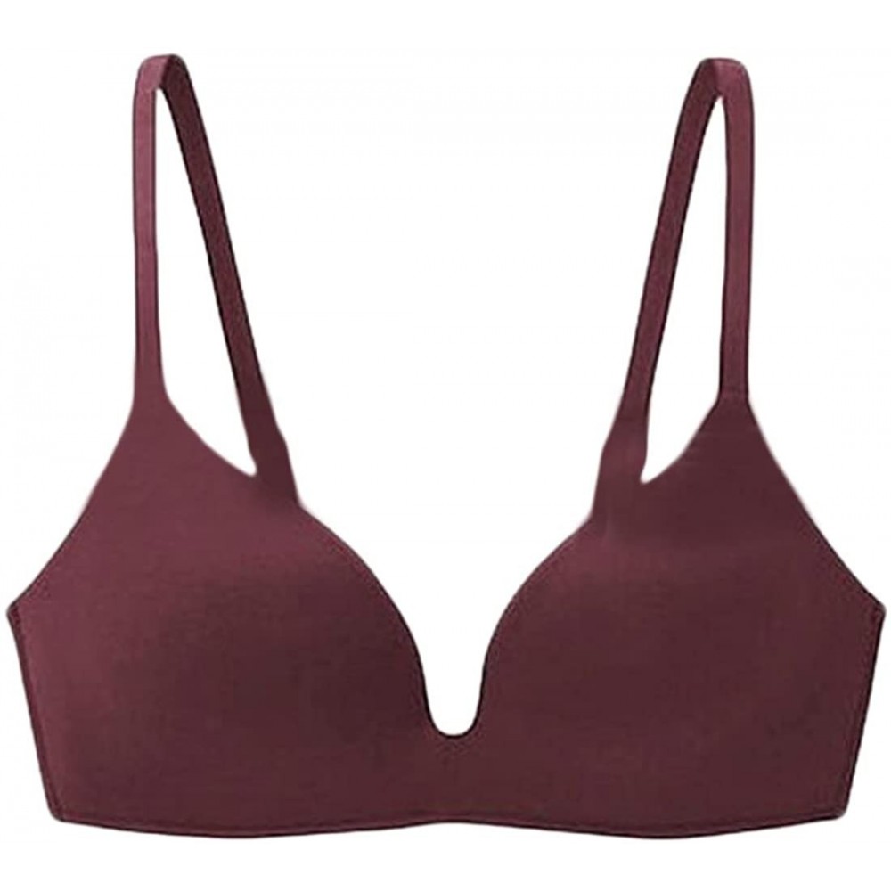 Bras Comfort Lightly Concealing 3/4 Cup Breathable Wireless Bras - Wine Red - CL18DZKQ92O