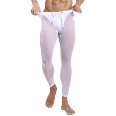 Thermal Underwear Men's Casual Quick Dry See Through Compression Baselayer Pants- Legging Tights for Men - White - CA199GM5LZ0