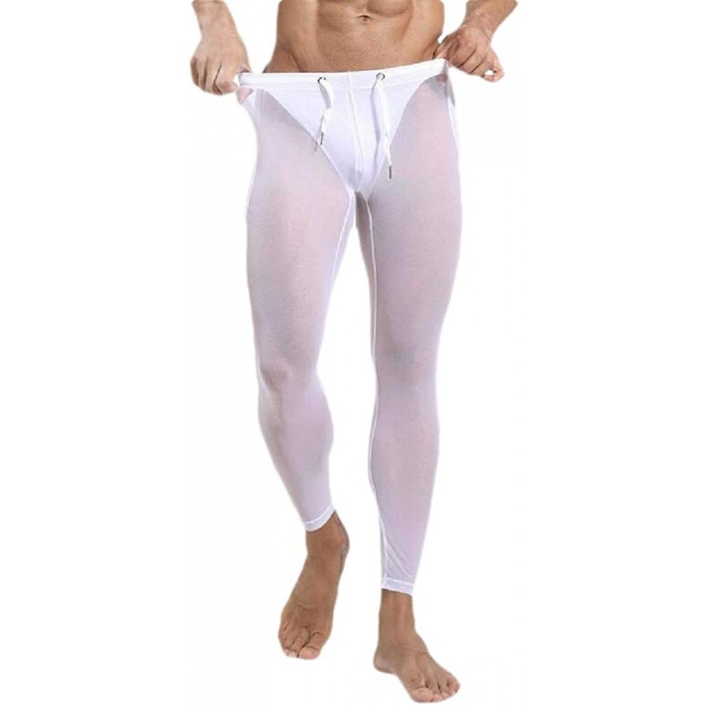 Thermal Underwear Men's Casual Quick Dry See Through Compression Baselayer Pants- Legging Tights for Men - White - CA199GM5LZ0