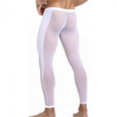 Thermal Underwear Men's Casual Quick Dry See Through Compression Baselayer Pants- Legging Tights for Men - White - CA199GM5LZ0