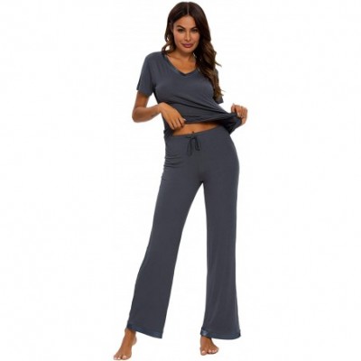 Sets Womens Modal Pajama Set Comfy Sleepwear Short Sleeve Top with Pants Pjs Petite Plus Size - A-dark Grey - CV1943KKL4M