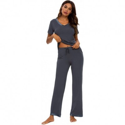 Sets Womens Modal Pajama Set Comfy Sleepwear Short Sleeve Top with Pants Pjs Petite Plus Size - A-dark Grey - CV1943KKL4M