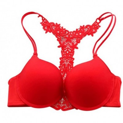 Bras Women Multi Color Smooth Bras Front Closure Lace Racerback Push Up Bra - Red - CC182LGHOOK