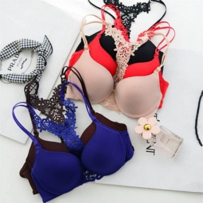 Bras Women Multi Color Smooth Bras Front Closure Lace Racerback Push Up Bra - Red - CC182LGHOOK