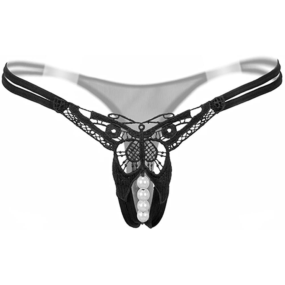 Panties Sexy Pendant Pearl G String Women Panties Low Waist Thongs Underwear Panties - Black - CQ18NW9CS8T