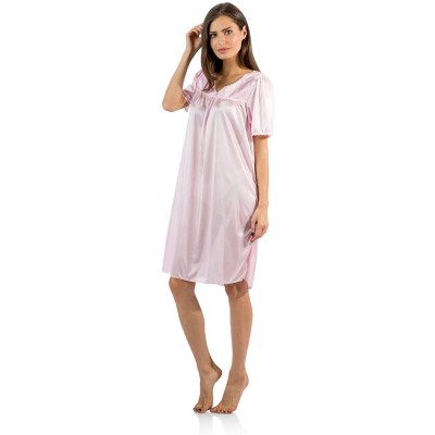 Nightgowns & Sleepshirts Women's Satin Embroidery Lace Short Sleeve Nightgown - Light Pink - CX12NSMI0NI