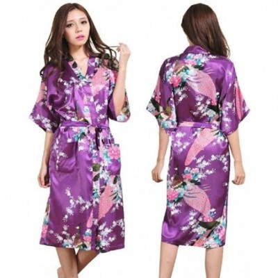 Robes Silk Satin Robes Bridal Wedding Bridesmaid Bride Gown Kimono Robe Nightgown - Purple - C4190DX8MK6