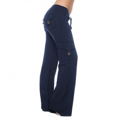 Bottoms Women's Comfy Casual Pajama Pants Drawstring Palazzo Lounge Pants Cotton Wide Leg Yoga Pants - Navy Blue - CG1907XUA0W