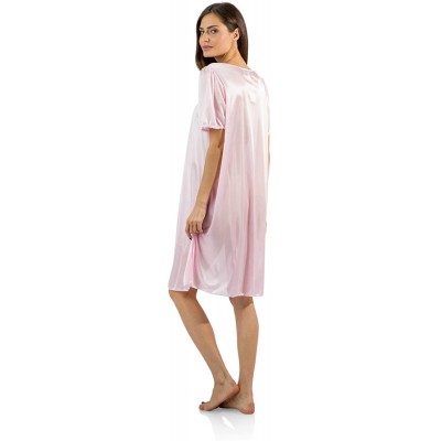 Nightgowns & Sleepshirts Women's Satin Embroidery Lace Short Sleeve Nightgown - Light Pink - CX12NSMI0NI