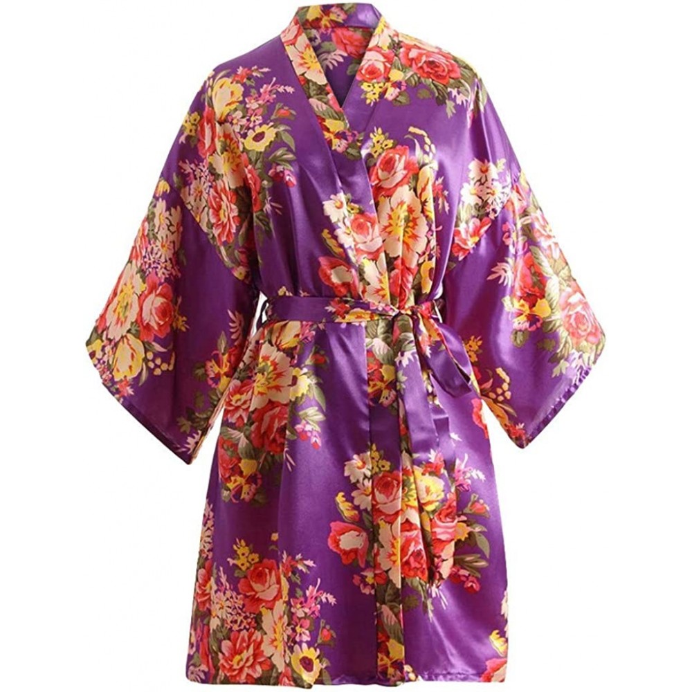 Nightgowns & Sleepshirts Sexy Robe for Women for Sex-Floral Satin Bridal Dressing Gown Wedding Bride Bridesmaid Kimono Sleepw...