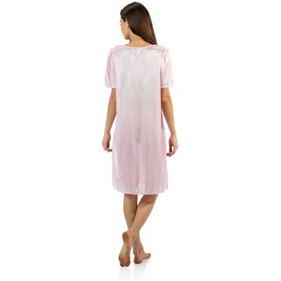 Nightgowns & Sleepshirts Women's Satin Embroidery Lace Short Sleeve Nightgown - Light Pink - CX12NSMI0NI