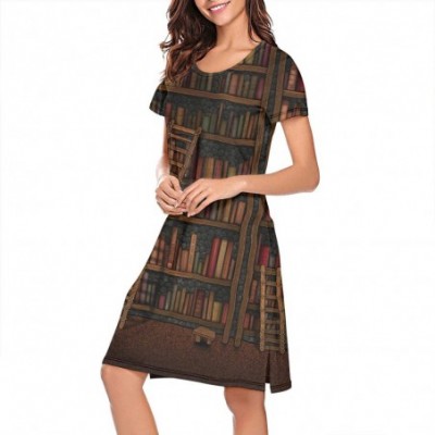 Sets Womens Nightgown Red Deer Short Sleeve Sleep Dress - School Librarian Day - CD18ZX0L62N