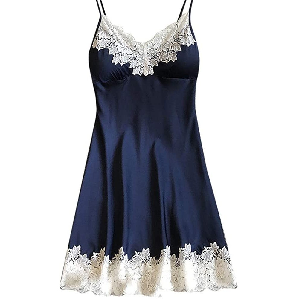 Baby Dolls & Chemises Sexy Ladies Lingerie Sleepwear Women Babydoll Robe Underwear Night Dress - Dark Blue - CC18ULXLZMC