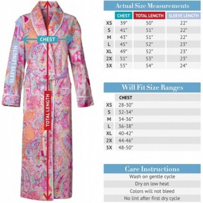 Robes Women's Lightweight Cotton Kimono Robe- Printed Summer Bathrobe - Blue and White Paisley With Pink Piping - CW12607EWCZ