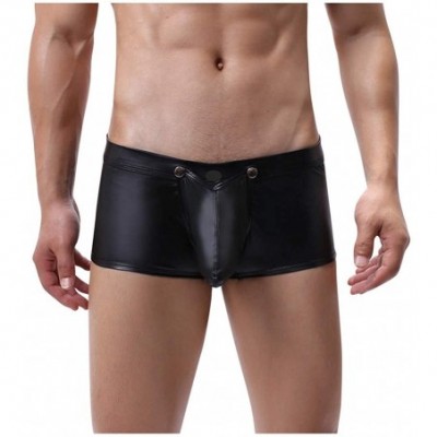 Briefs Men's Sexy Underwear Low Rise Imitation Leather Front Open Lingerie Underpants Pouch Briefs - Black 3 - CU193S52M7R