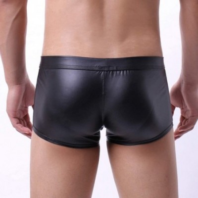 Briefs Men's Sexy Underwear Low Rise Imitation Leather Front Open Lingerie Underpants Pouch Briefs - Black 3 - CU193S52M7R