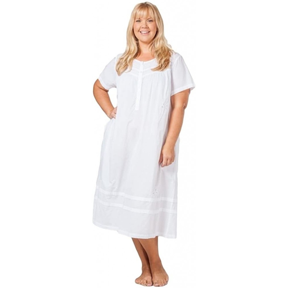 Nightgowns & Sleepshirts Women's Plus Size Short Sleeve Mid-Length Nightgown - White - CX11VOPJXO1