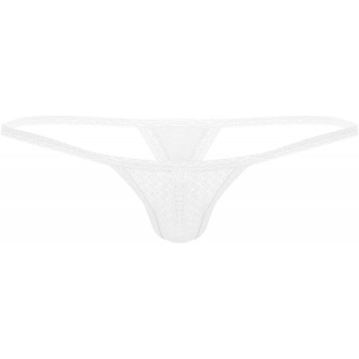 G-Strings & Thongs Men's Sexy Mesh See Through Sheer Low Rise Thongs G-String Jockstraps Bikini Underwear - White - CC18U7UIDGH