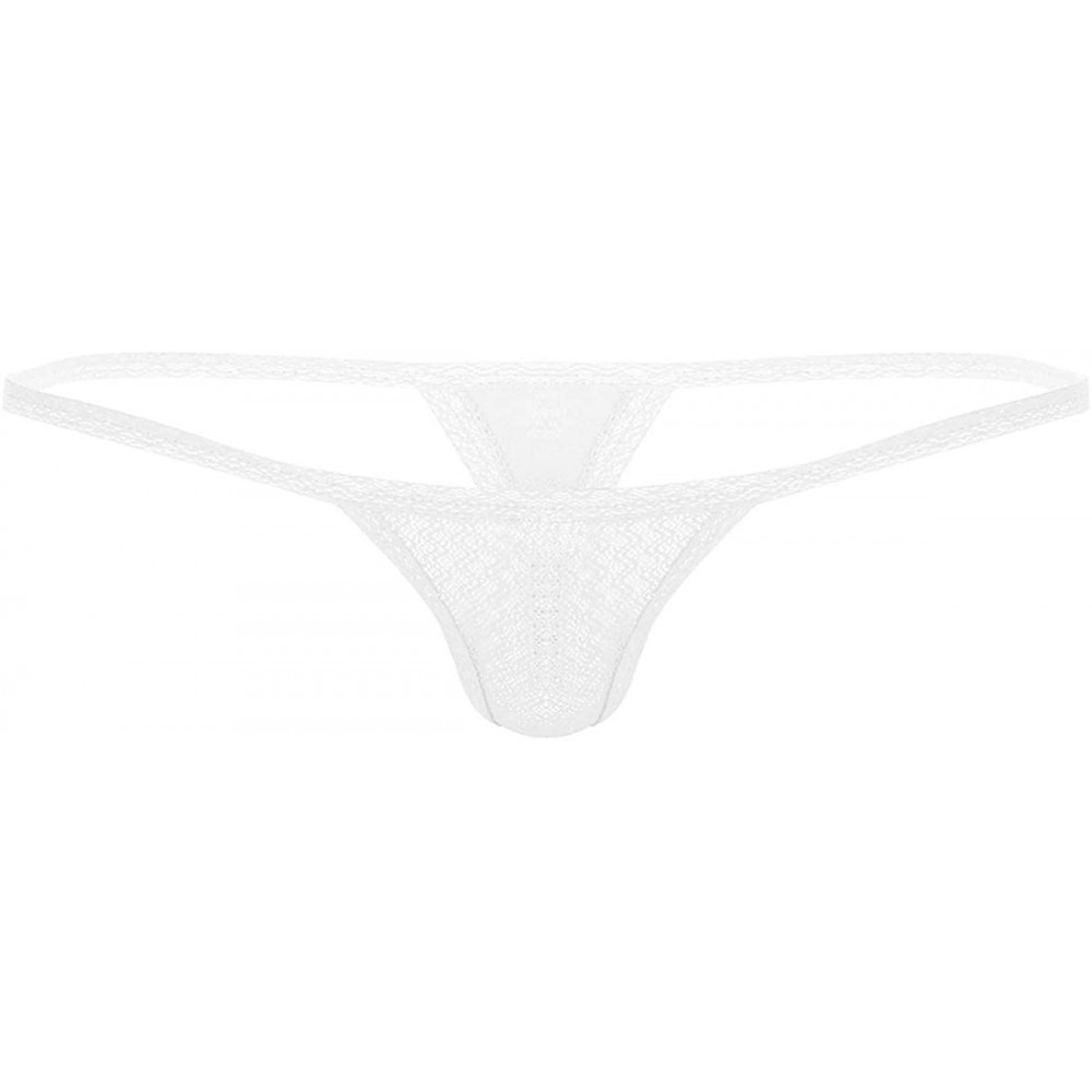 G-Strings & Thongs Men's Sexy Mesh See Through Sheer Low Rise Thongs G-String Jockstraps Bikini Underwear - White - CC18U7UIDGH