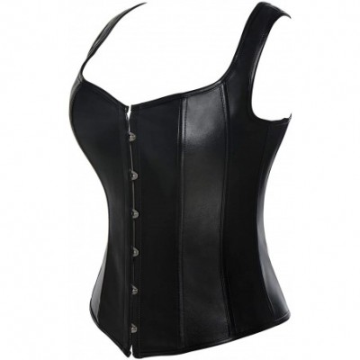 Bustiers & Corsets Faux Leather Corset Buckle-up Overbust Basque Bustier Steampunk Parties Costume for Women - Black (With Ov...