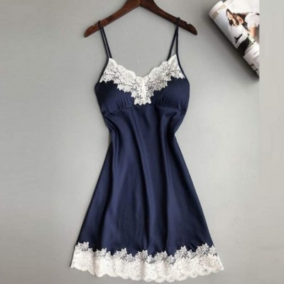 Baby Dolls & Chemises Sexy Ladies Lingerie Sleepwear Women Babydoll Robe Underwear Night Dress - Dark Blue - CC18ULXLZMC