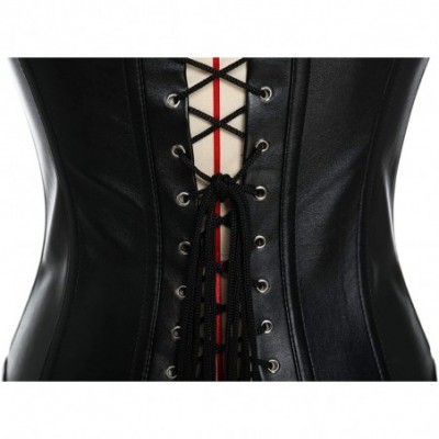 Bustiers & Corsets Faux Leather Corset Buckle-up Overbust Basque Bustier Steampunk Parties Costume for Women - Black (With Ov...