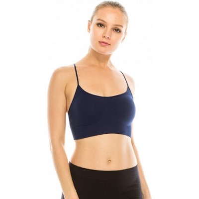 Bras Women's Seamless Sports Bra - Built-in Shelf Bras Workout Tank Top with Removable Pads UPF 50+ (Made in USA) - Dark Navy...