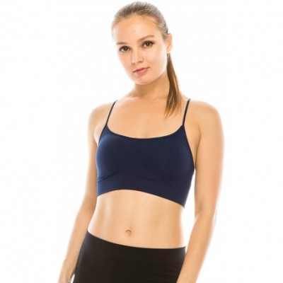 Bras Women's Seamless Sports Bra - Built-in Shelf Bras Workout Tank Top with Removable Pads UPF 50+ (Made in USA) - Dark Navy...