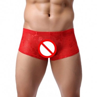 Boxer Briefs Fashion Mens Hot Sexy Underwear- Lace Sport Brief Shorts Boxer Underpants - Red - C818N0D4YMA