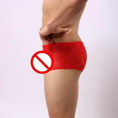 Boxer Briefs Fashion Mens Hot Sexy Underwear- Lace Sport Brief Shorts Boxer Underpants - Red - C818N0D4YMA