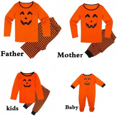 Sleep Sets Men Family Matching Halloween Pumpkin Print Pajamas Set Blouse + Striped Pants - Orange - CJ18Y6LH4E5