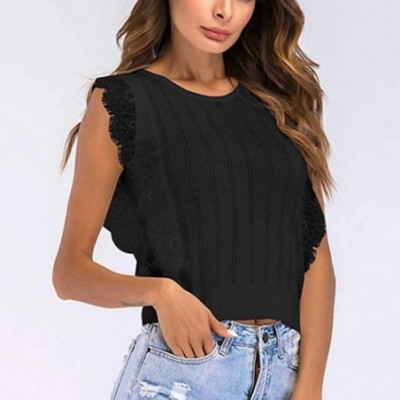 Camisoles & Tanks Fashion Womens Casual Loose Lace Panel Short Slim Camisole (Size M-XL) - Black - CF196WQ4UIQ