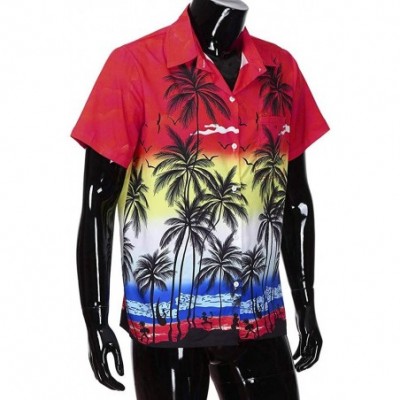 Shapewear Men Hawaiian Shirt Short Sleeve Lapel Collar Summer Beach Floral Printed Blouse Top Tees - Red - C618UYI92TE