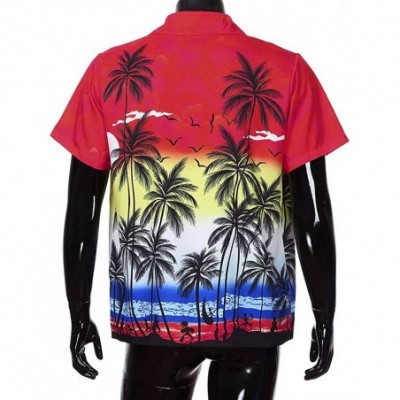 Shapewear Men Hawaiian Shirt Short Sleeve Lapel Collar Summer Beach Floral Printed Blouse Top Tees - Red - C618UYI92TE