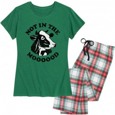 Sets Not in The Moooood - Women's Pajama Set - Evergreen|red and Green Plaid - CR1924Z6KY3