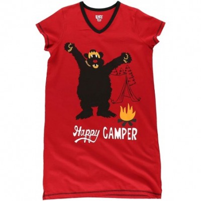 Nightgowns & Sleepshirts V-Neck Nightshirts for Women- Animal Designs- Comfy - Happy Camper Nightshirt - CZ12BLHW96P