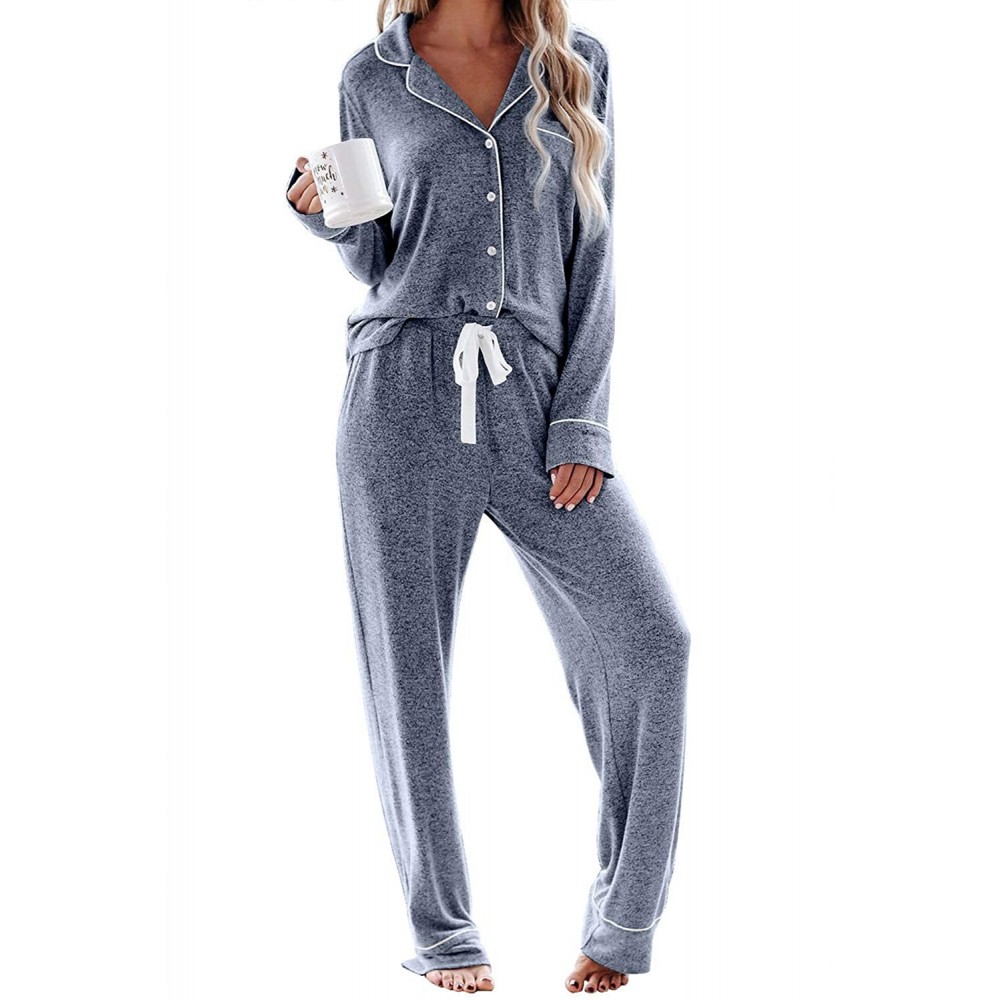 Sets Womens Pajamas 2-Piece Top Shorts Pants Lounge Nightwear Sleepwear PJ Set - A-pant-dark Grey - C9197UW5GD6