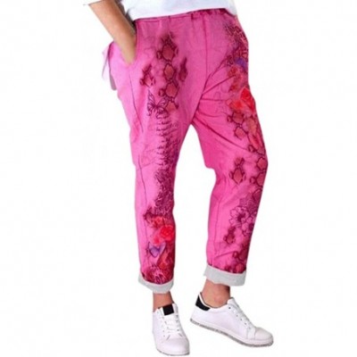 Bottoms Fashion Pants for Women Floral Butterfly Printed Pants Trousers Plus Size S-5XL - Red - C318UHDC7DQ