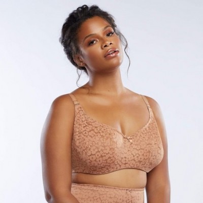 Bras Women's Curvy Unlined Leopard Lace Covered Bra - Nude Mocha - C518UXOORHW