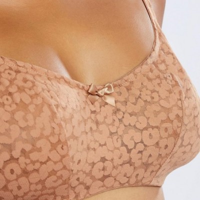 Bras Women's Curvy Unlined Leopard Lace Covered Bra - Nude Mocha - C518UXOORHW