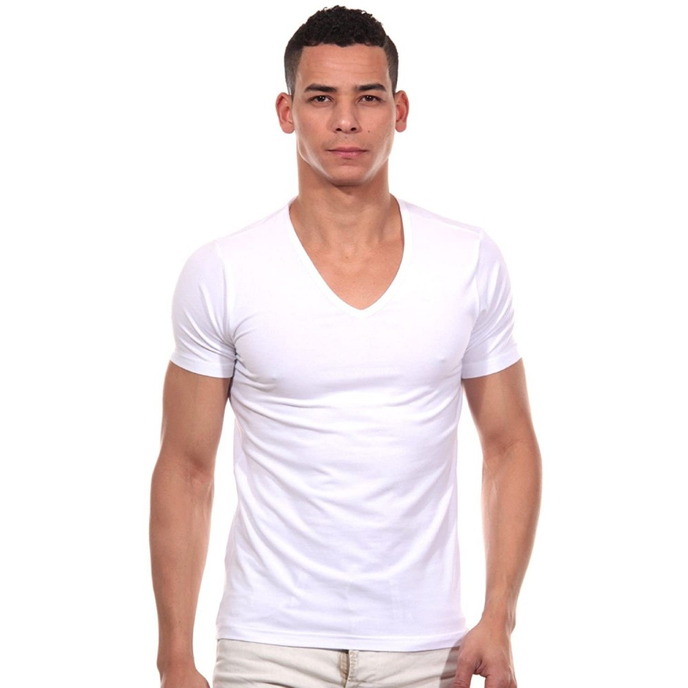 Undershirts Men's Mood Cotton Modal V-Neck T-Shirt 9321 - White - CE11JLX4ROJ