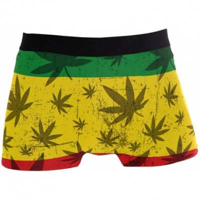 Boxer Briefs Mens No Ride-up Underwear Cartoon Pizza Boxer Briefs - Cannabis Leaf on Rastafarian Flag - CC18Y473HU7