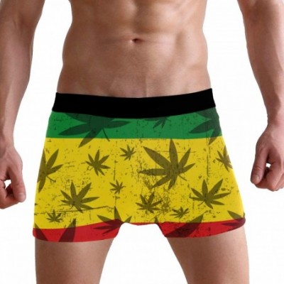 Boxer Briefs Mens No Ride-up Underwear Cartoon Pizza Boxer Briefs - Cannabis Leaf on Rastafarian Flag - CC18Y473HU7