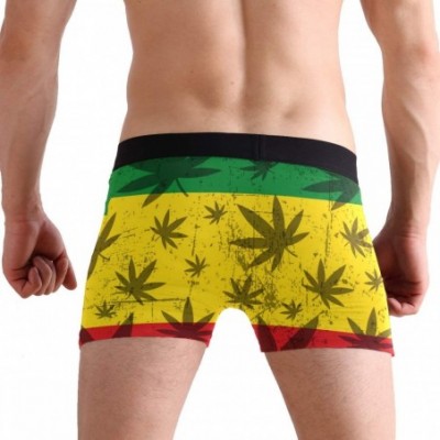 Boxer Briefs Mens No Ride-up Underwear Cartoon Pizza Boxer Briefs - Cannabis Leaf on Rastafarian Flag - CC18Y473HU7