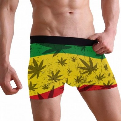 Boxer Briefs Mens No Ride-up Underwear Cartoon Pizza Boxer Briefs - Cannabis Leaf on Rastafarian Flag - CC18Y473HU7