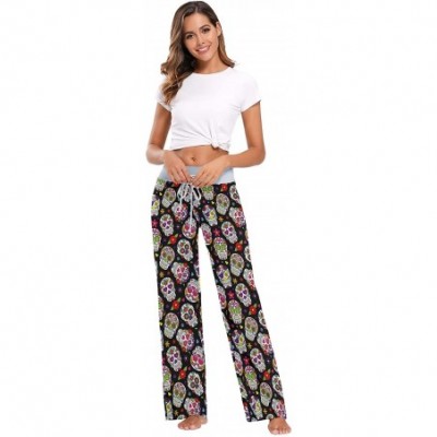 Bottoms Women's Pajama Pants Drawstring Long Wide Leg Lounge Sleep Trousers Sleep Pants - Color25 - C11996XG37L