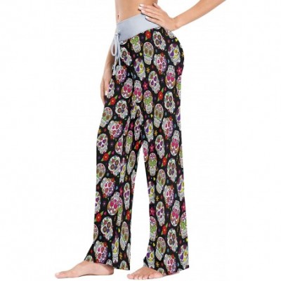 Bottoms Women's Pajama Pants Drawstring Long Wide Leg Lounge Sleep Trousers Sleep Pants - Color25 - C11996XG37L