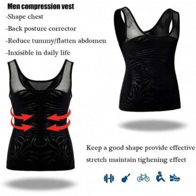 Shapewear Mens Slimming Body Shaper Vest Chest Compression Shirt Abs Abdomen Slim Tank Top Undershirt - Black - C4195HNU87A