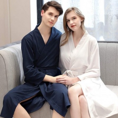 Robes Kimono Robe Men Women Bathrobe Spa Hotel Lightweight Weave Robe Wrap - White Women - CK199ZZ66AH