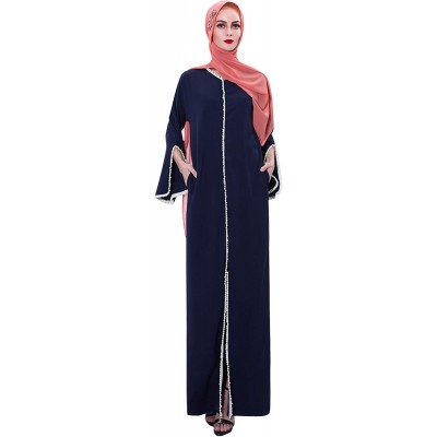 Robes Women Muslim Summer Elegant Flared Sleeve Robe - Navy - CN19D8RLYWE